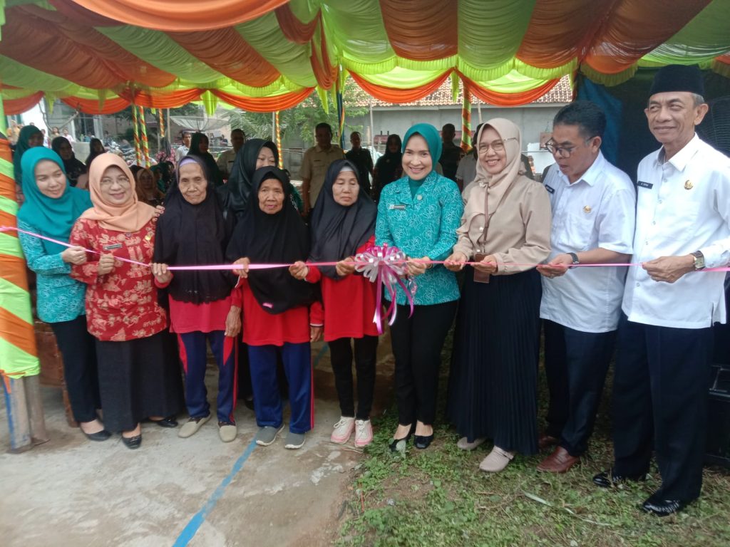 Ketua TP PKK Kabupaten OKU Hj Zwesti Karenia Teddy saat meresmikan rumah lansia di Desa Batu Putih Kecamatan Baturaja Barat OKU Rabu (22/5/2024). Kanalberita.id / Edo