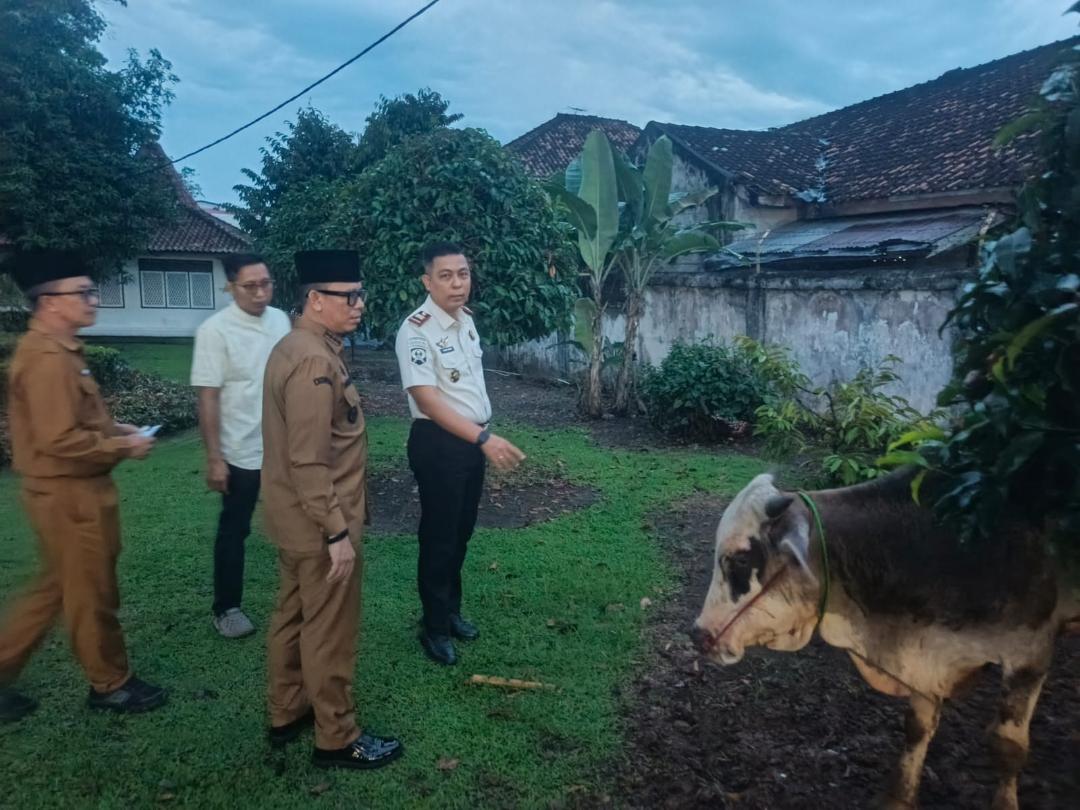 Bupati OKU, H Teddy Meilwansyah SSTP MM MPd serahkan hewan qurban kepada Kepala Rutan Kelas II B Baturaja Fitri Yadi SH MSI. Foto dokumen Rutan Baturaja