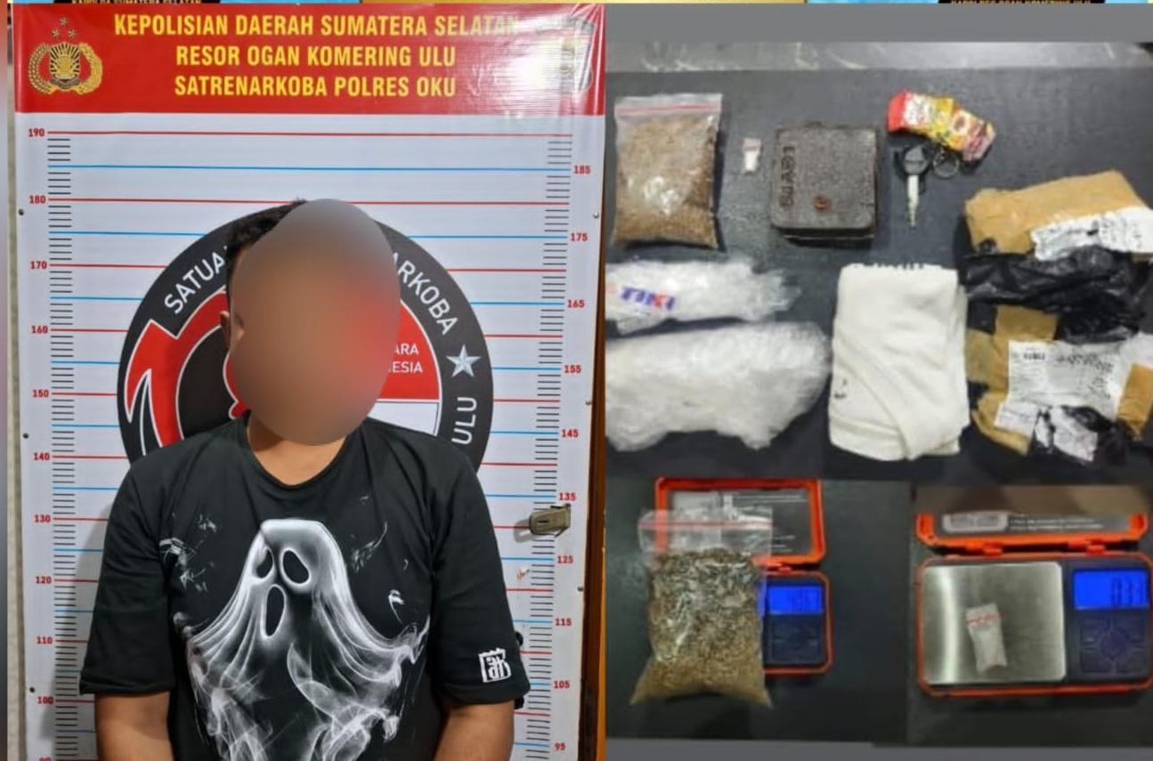 Satresnarkoba Polres OKU dibawah pimpinan Iptu Deka Saputra SE MSi berhasil mengamankan Is (32), warga Bandar Lampung yang diduga kurir narkoba. Foto dokumen Polres OKU